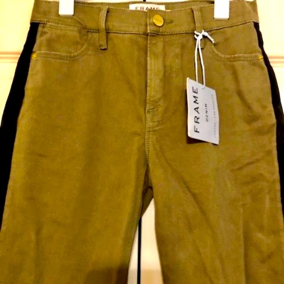 NWT FRAME DENIM Le High Straight Tuxedo Stripe Jeans Olive 24 MSRP $240 - Picture 3 of 6